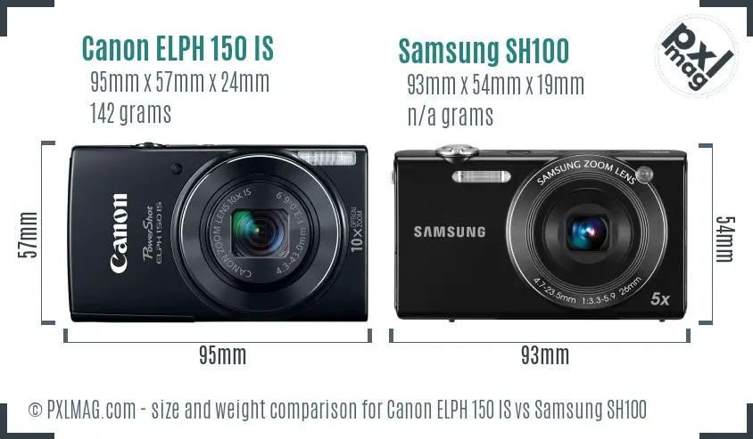 Canon ELPH 150 IS vs Samsung SH100 size comparison