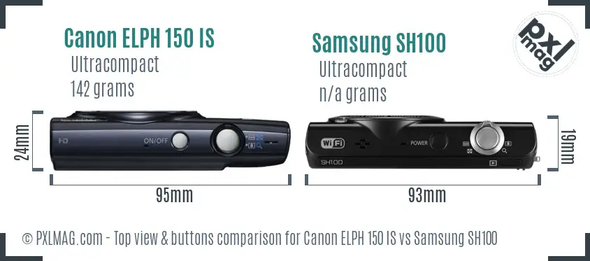 Canon ELPH 150 IS vs Samsung SH100 top view buttons comparison