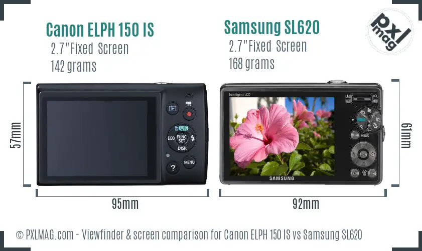 Canon ELPH 150 IS vs Samsung SL620 Screen and Viewfinder comparison