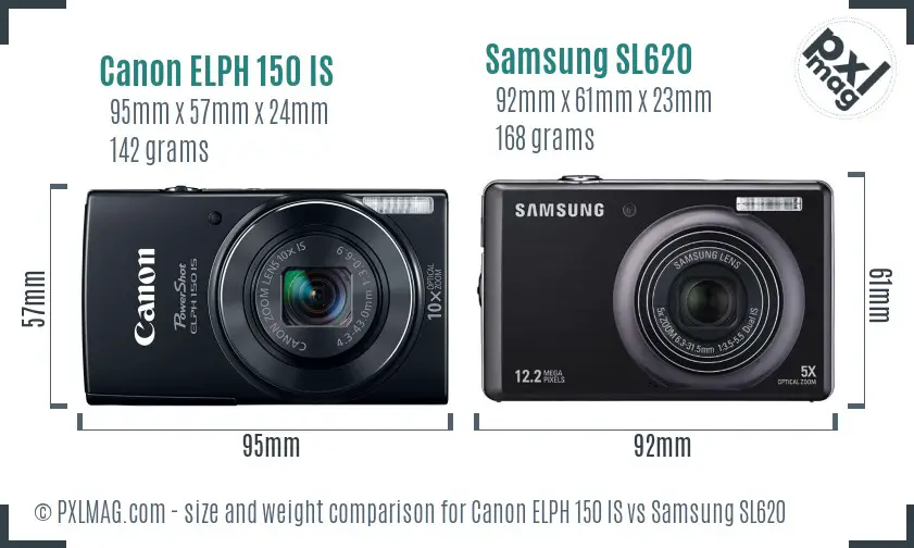 Canon ELPH 150 IS vs Samsung SL620 size comparison