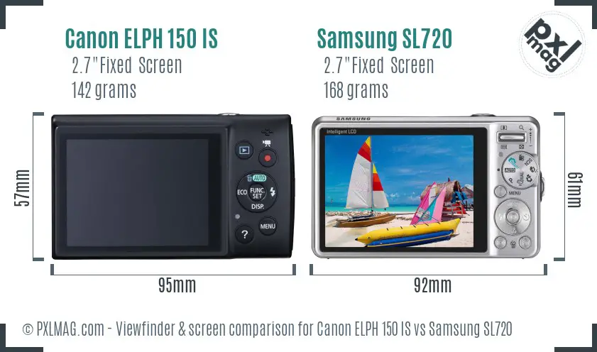 Canon ELPH 150 IS vs Samsung SL720 Screen and Viewfinder comparison