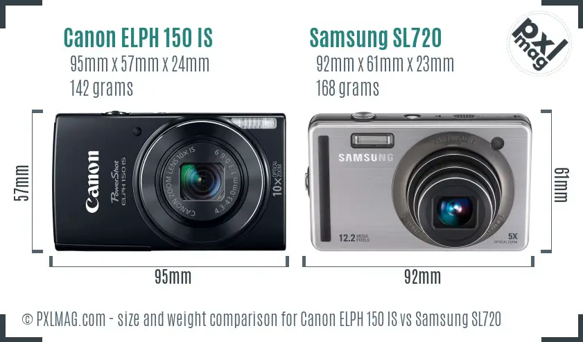 Canon ELPH 150 IS vs Samsung SL720 size comparison