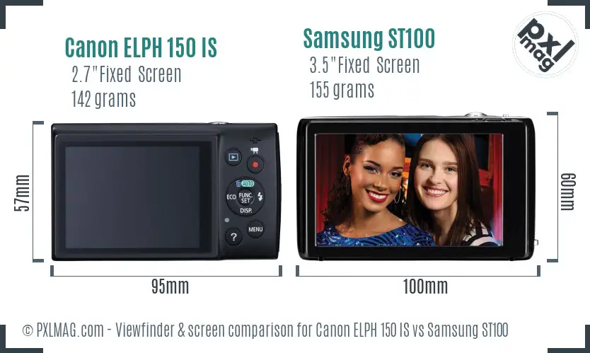 Canon ELPH 150 IS vs Samsung ST100 Screen and Viewfinder comparison