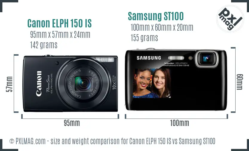 Canon ELPH 150 IS vs Samsung ST100 size comparison