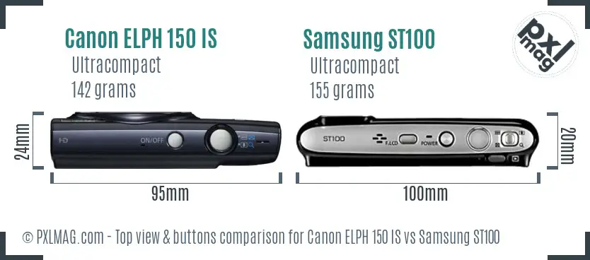 Canon ELPH 150 IS vs Samsung ST100 top view buttons comparison