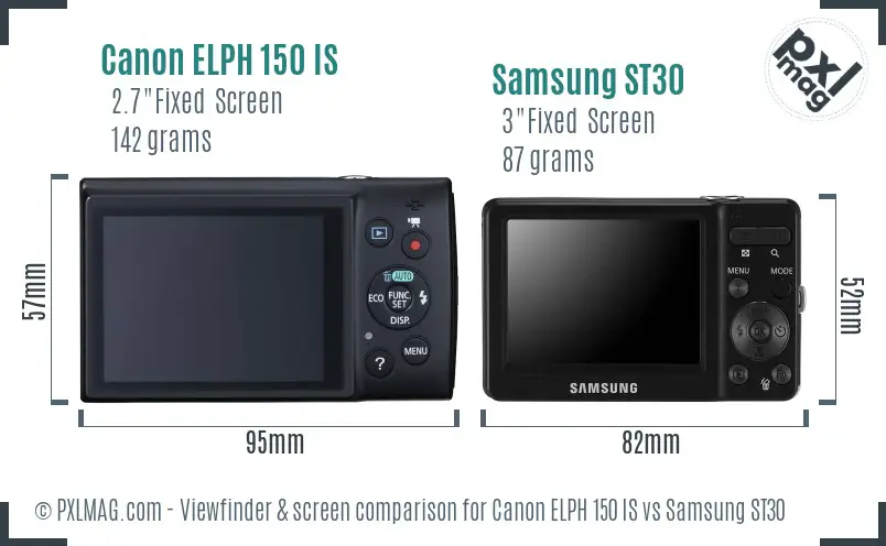 Canon ELPH 150 IS vs Samsung ST30 Screen and Viewfinder comparison