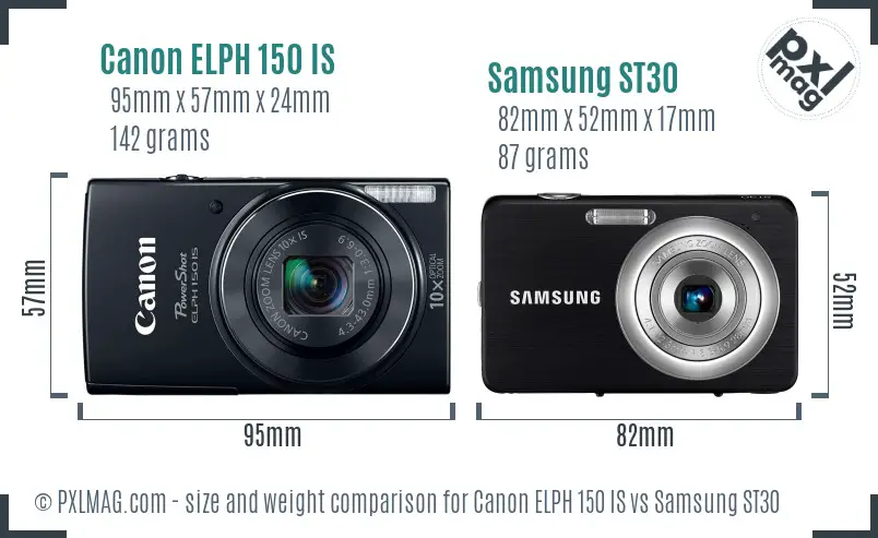 Canon ELPH 150 IS vs Samsung ST30 size comparison