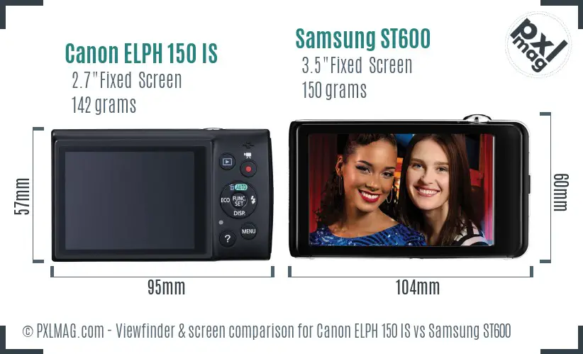 Canon ELPH 150 IS vs Samsung ST600 Screen and Viewfinder comparison