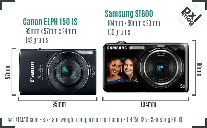 Canon ELPH 150 IS vs Samsung ST600 size comparison