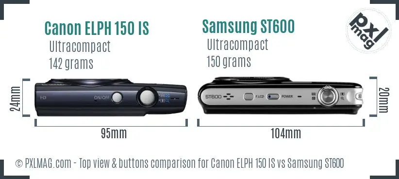 Canon ELPH 150 IS vs Samsung ST600 top view buttons comparison