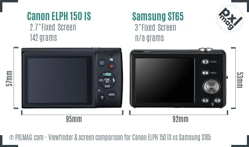 Canon ELPH 150 IS vs Samsung ST65 Screen and Viewfinder comparison