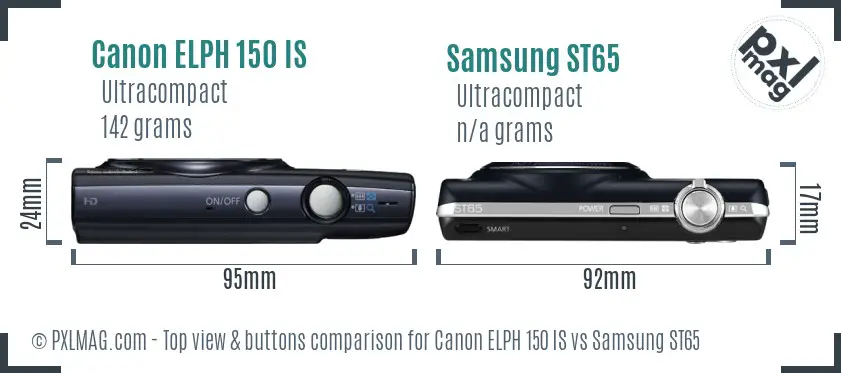 Canon ELPH 150 IS vs Samsung ST65 top view buttons comparison