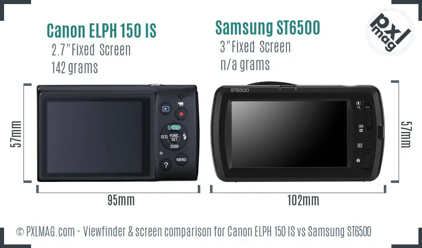 Canon ELPH 150 IS vs Samsung ST6500 Screen and Viewfinder comparison