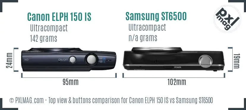 Canon ELPH 150 IS vs Samsung ST6500 top view buttons comparison