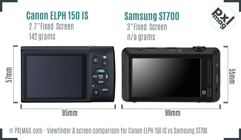 Canon ELPH 150 IS vs Samsung ST700 Screen and Viewfinder comparison