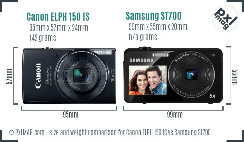 Canon ELPH 150 IS vs Samsung ST700 size comparison