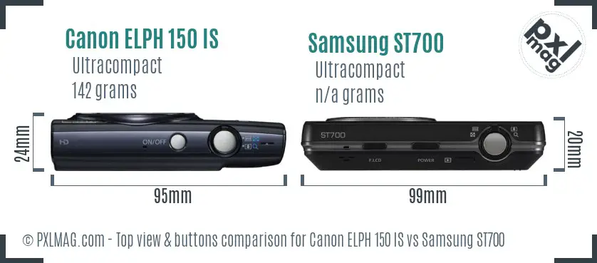 Canon ELPH 150 IS vs Samsung ST700 top view buttons comparison