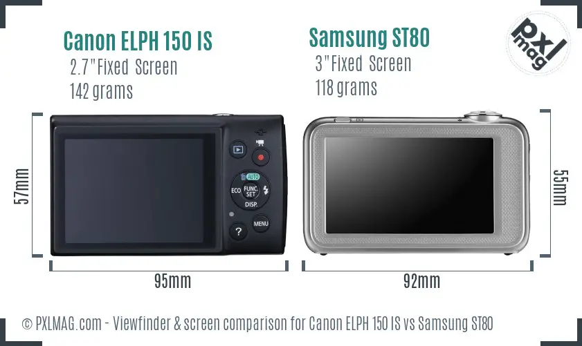 Canon ELPH 150 IS vs Samsung ST80 Screen and Viewfinder comparison