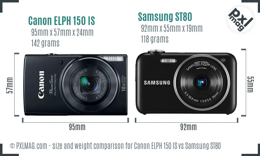Canon ELPH 150 IS vs Samsung ST80 size comparison