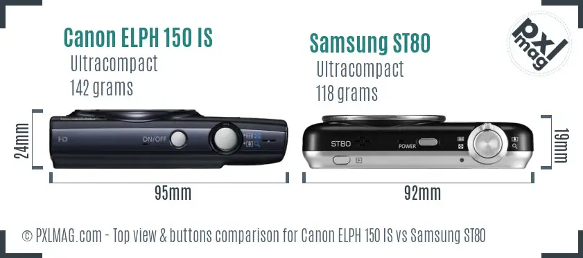 Canon ELPH 150 IS vs Samsung ST80 top view buttons comparison