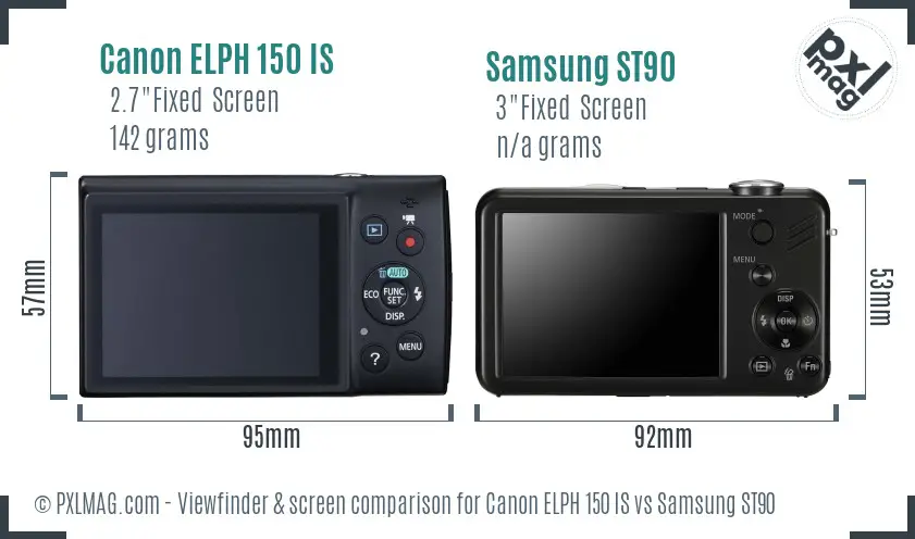 Canon ELPH 150 IS vs Samsung ST90 Screen and Viewfinder comparison