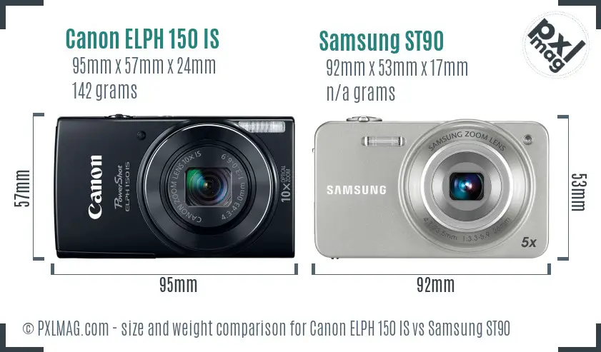 Canon ELPH 150 IS vs Samsung ST90 size comparison