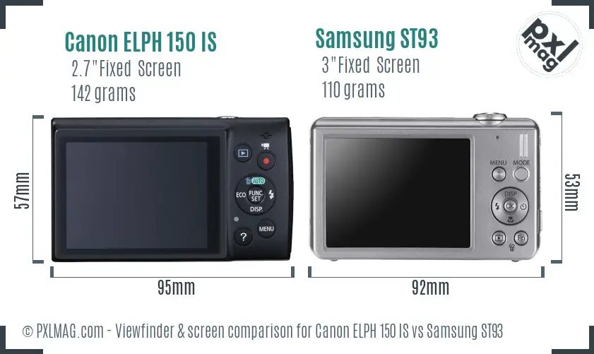 Canon ELPH 150 IS vs Samsung ST93 Screen and Viewfinder comparison