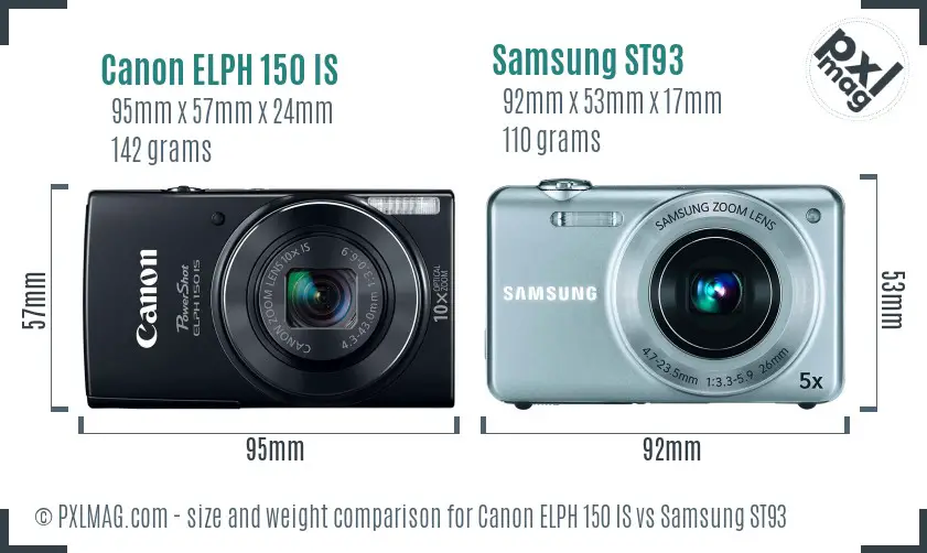 Canon ELPH 150 IS vs Samsung ST93 size comparison
