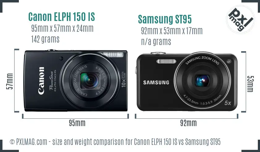 Canon ELPH 150 IS vs Samsung ST95 size comparison