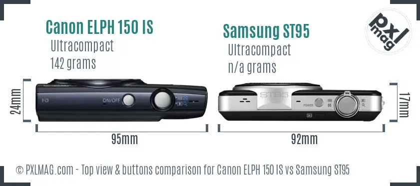 Canon ELPH 150 IS vs Samsung ST95 top view buttons comparison