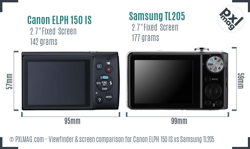 Canon ELPH 150 IS vs Samsung TL205 Screen and Viewfinder comparison