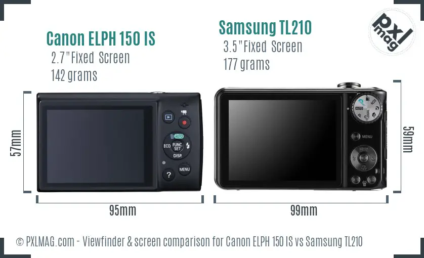 Canon ELPH 150 IS vs Samsung TL210 Screen and Viewfinder comparison