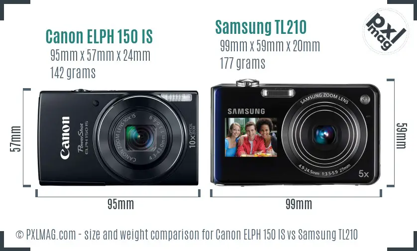 Canon ELPH 150 IS vs Samsung TL210 size comparison