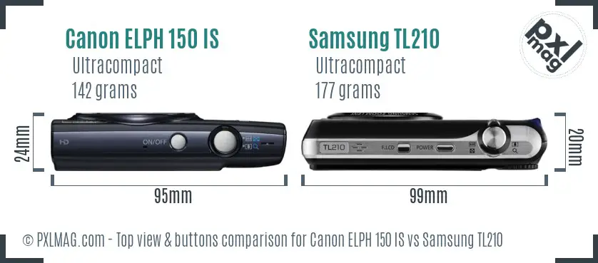 Canon ELPH 150 IS vs Samsung TL210 top view buttons comparison