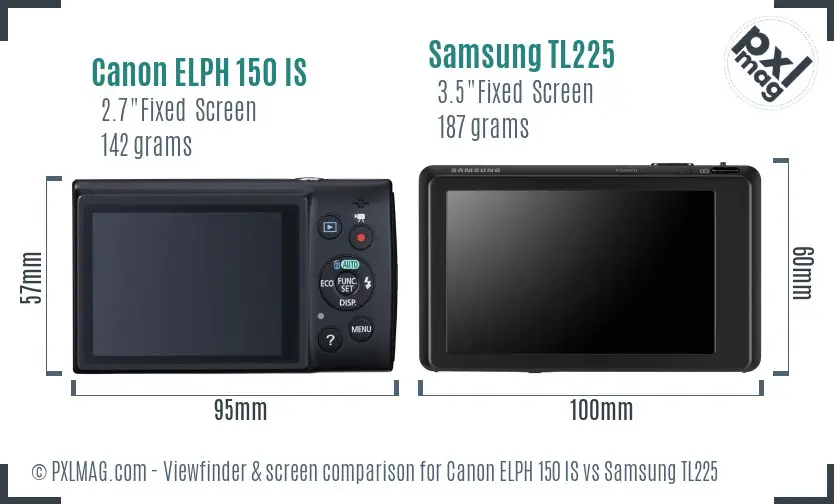 Canon ELPH 150 IS vs Samsung TL225 Screen and Viewfinder comparison