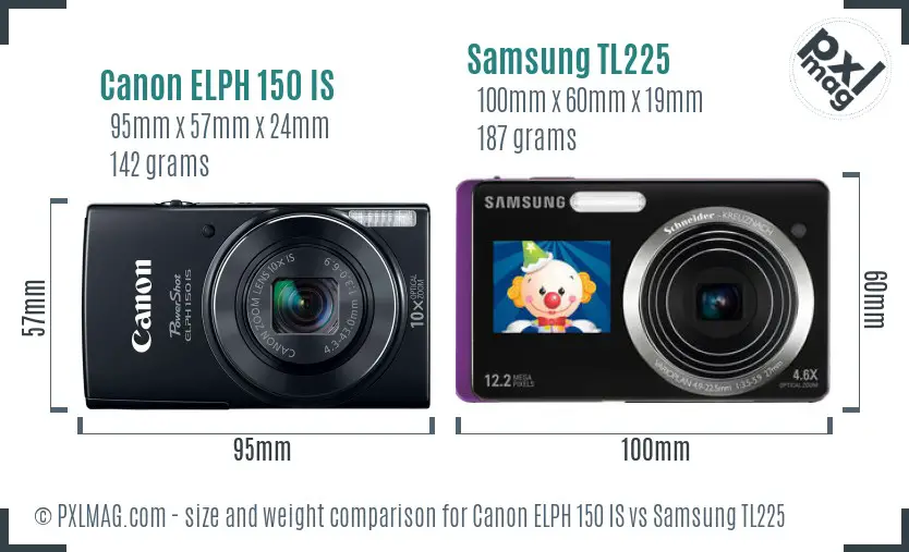 Canon ELPH 150 IS vs Samsung TL225 size comparison