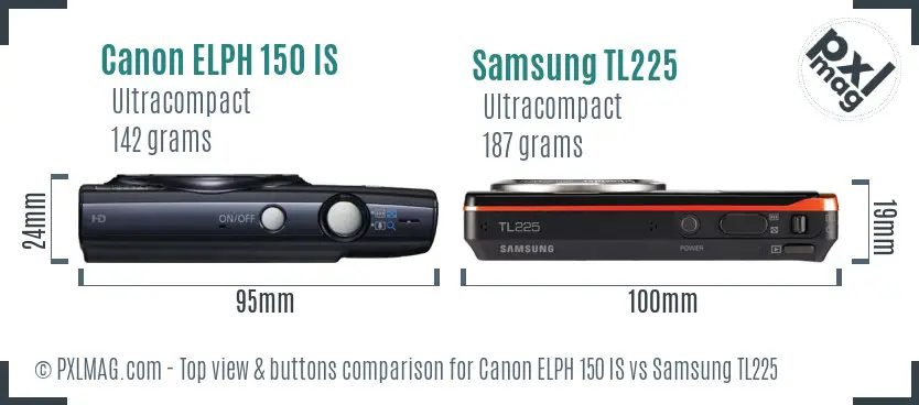 Canon ELPH 150 IS vs Samsung TL225 top view buttons comparison