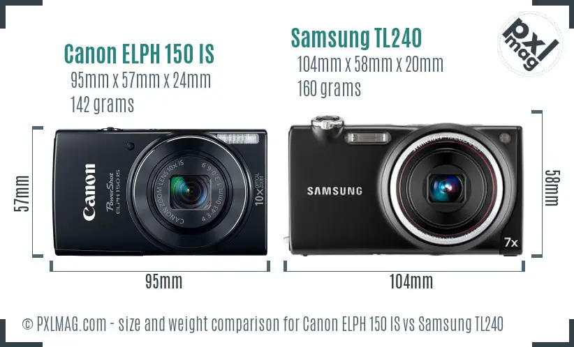 Canon ELPH 150 IS vs Samsung TL240 size comparison