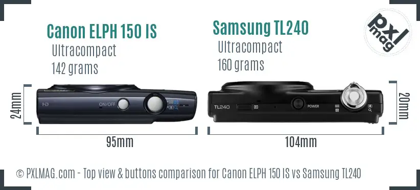 Canon ELPH 150 IS vs Samsung TL240 top view buttons comparison
