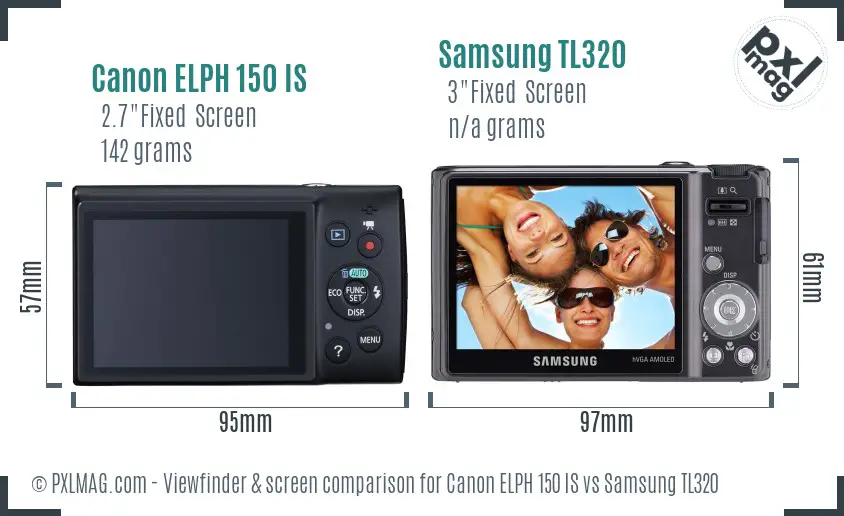 Canon ELPH 150 IS vs Samsung TL320 Screen and Viewfinder comparison