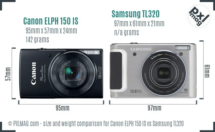 Canon ELPH 150 IS vs Samsung TL320 size comparison