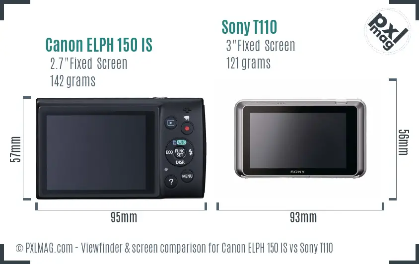 Canon ELPH 150 IS vs Sony T110 Screen and Viewfinder comparison