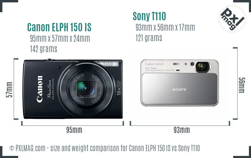 Canon ELPH 150 IS vs Sony T110 size comparison