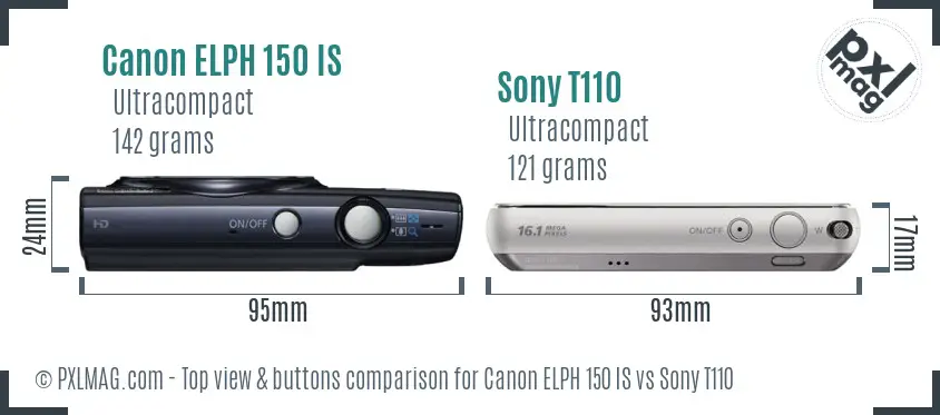 Canon ELPH 150 IS vs Sony T110 top view buttons comparison