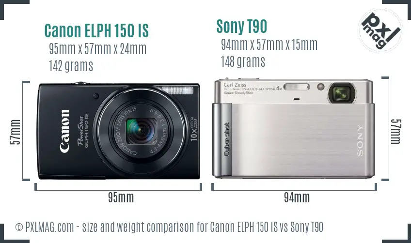 Canon ELPH 150 IS vs Sony T90 size comparison