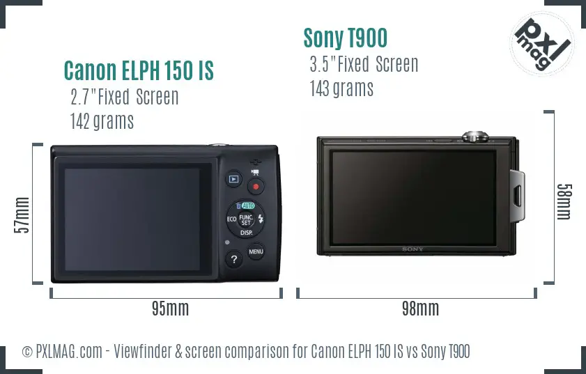 Canon ELPH 150 IS vs Sony T900 Screen and Viewfinder comparison