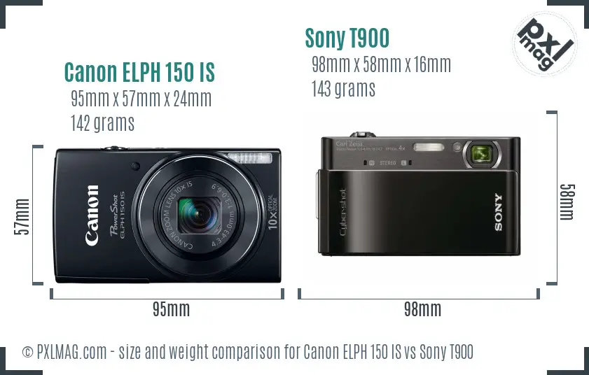 Canon ELPH 150 IS vs Sony T900 size comparison