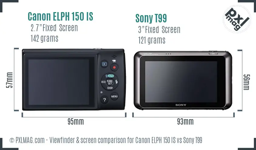 Canon ELPH 150 IS vs Sony T99 Screen and Viewfinder comparison