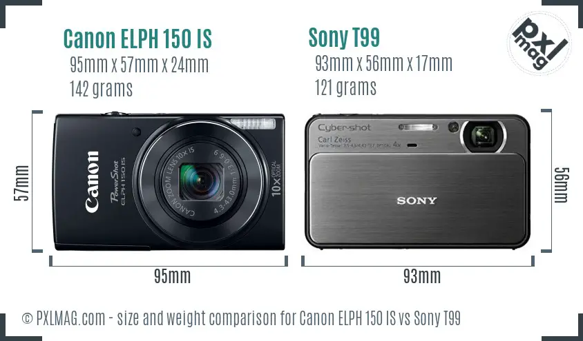 Canon ELPH 150 IS vs Sony T99 size comparison