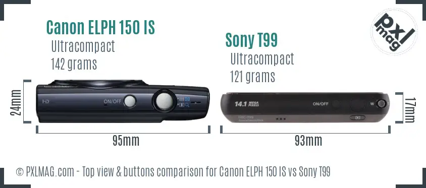 Canon ELPH 150 IS vs Sony T99 top view buttons comparison